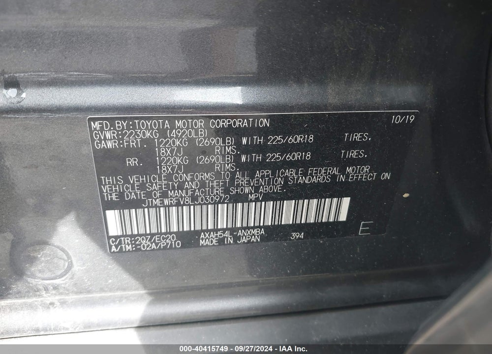 2020 TOYOTA RAV4 HYBRID XSE VIN: JTMEWRFV8LJ030972