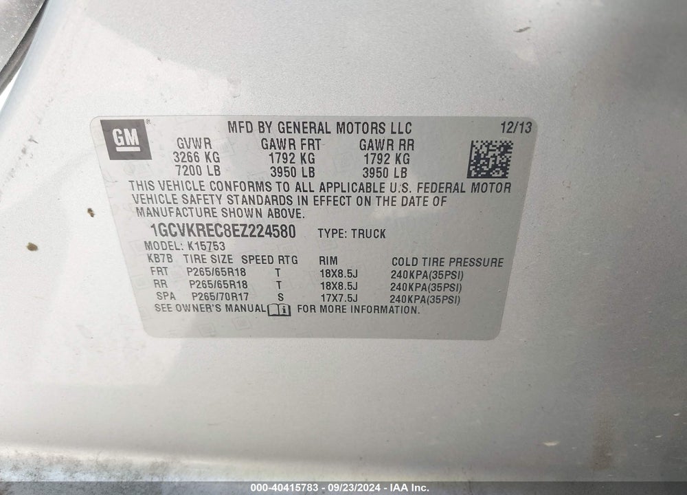 2014 CHEVROLET SILVERADO 1500 1LT VIN: 1GCVKREC8EZ224580
