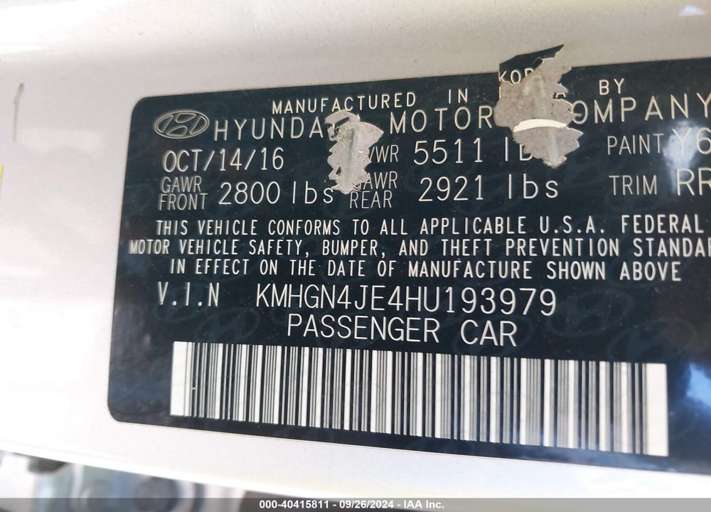 2017 GENESIS G80 3.8 VIN: KMHGN4JE4HU193979