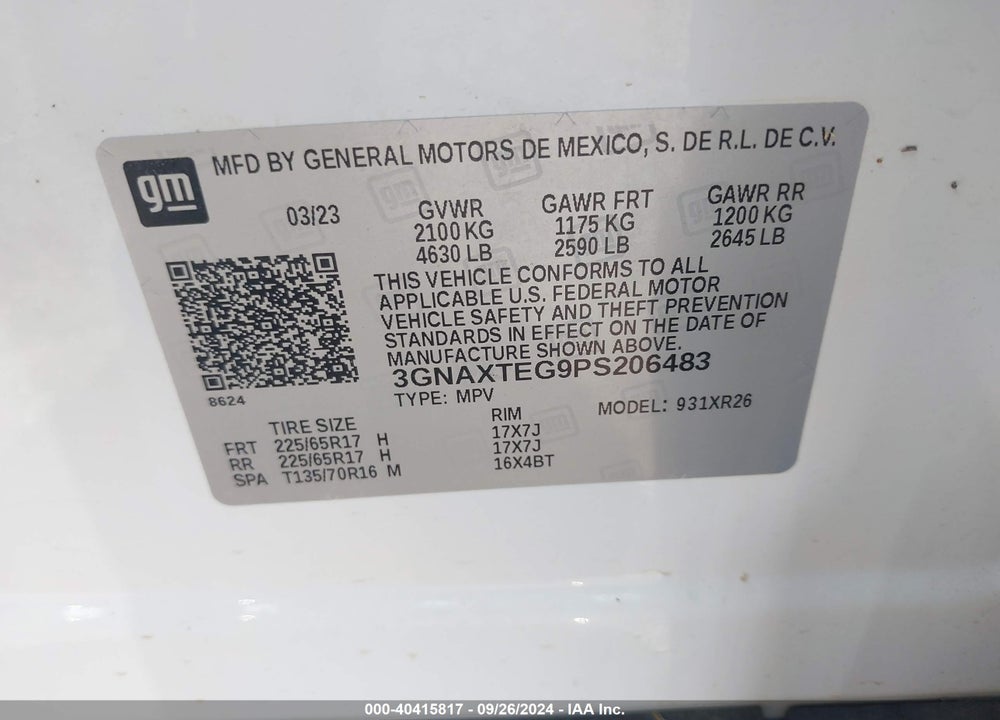 2023 CHEVROLET EQUINOX AWD 2FL VIN: 3GNAXTEG9PS206483