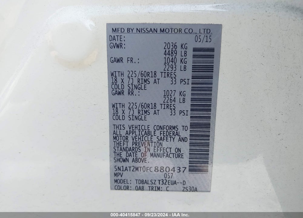 2015 NISSAN ROGUE SL VIN: 5N1AT2MT0FC880437
