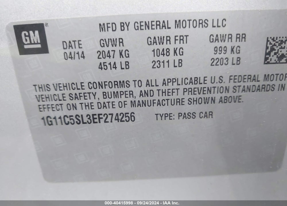 2014 CHEVROLET MALIBU 1LT VIN: 1G11C5SL3EF274256