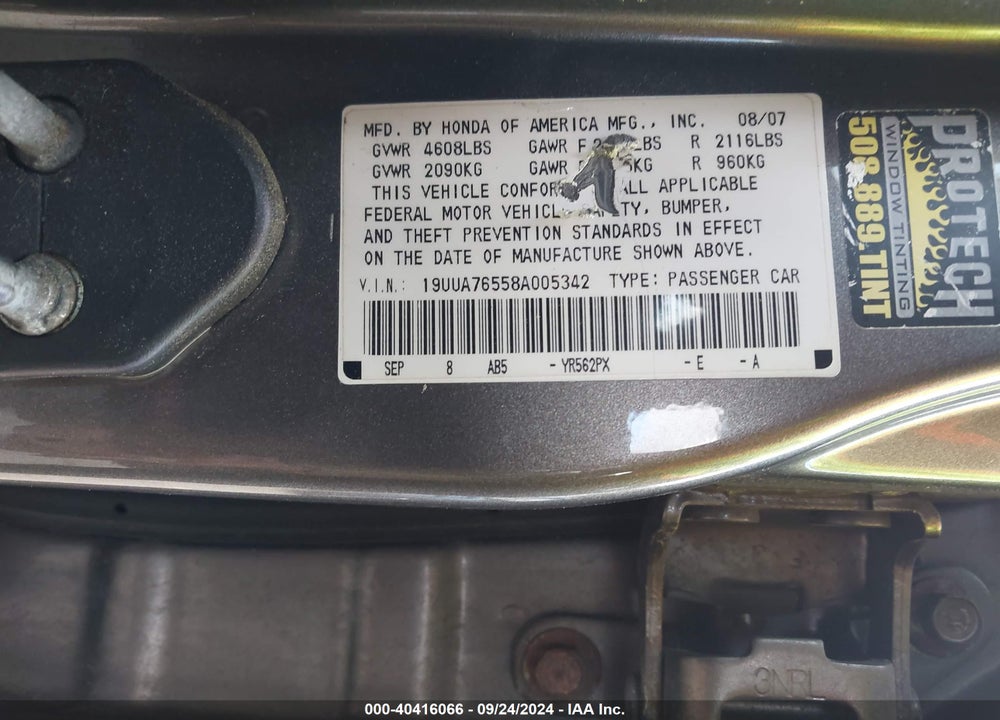 2008 ACURA TL VIN: 19UUA76558A005342