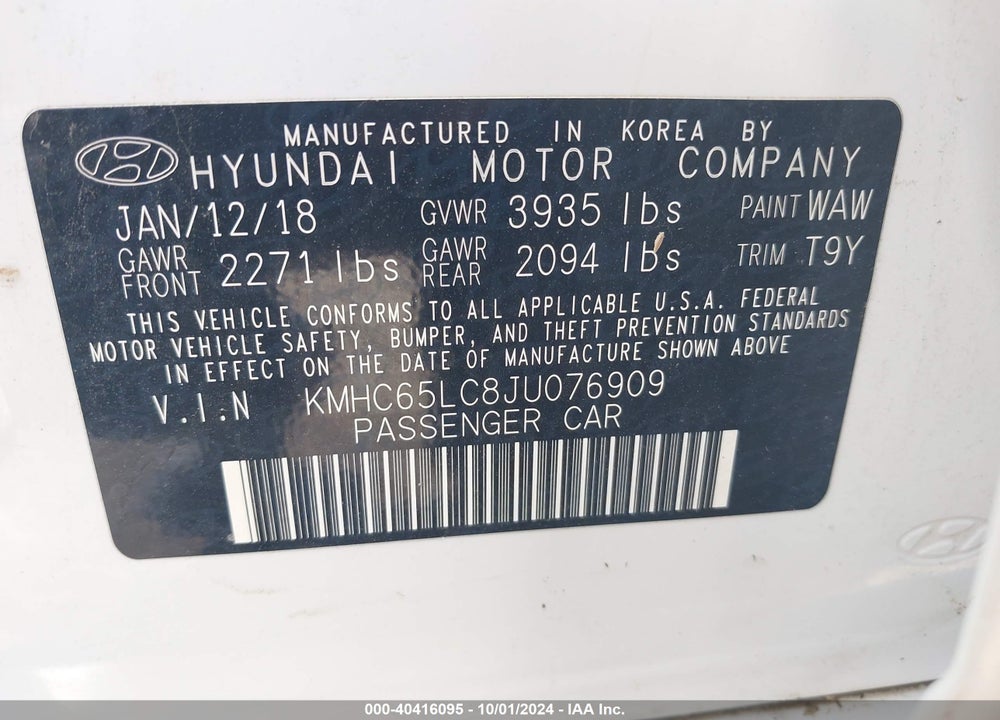 2018 HYUNDAI IONIQ HYBRID BLUE VIN: KMHC65LC8JU076909