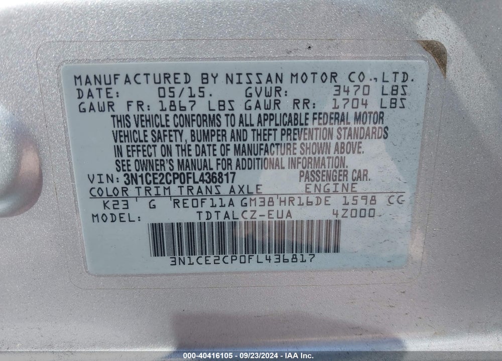 2015 NISSAN VERSA NOTE S PLUS VIN: 3N1CE2CP0FL436817