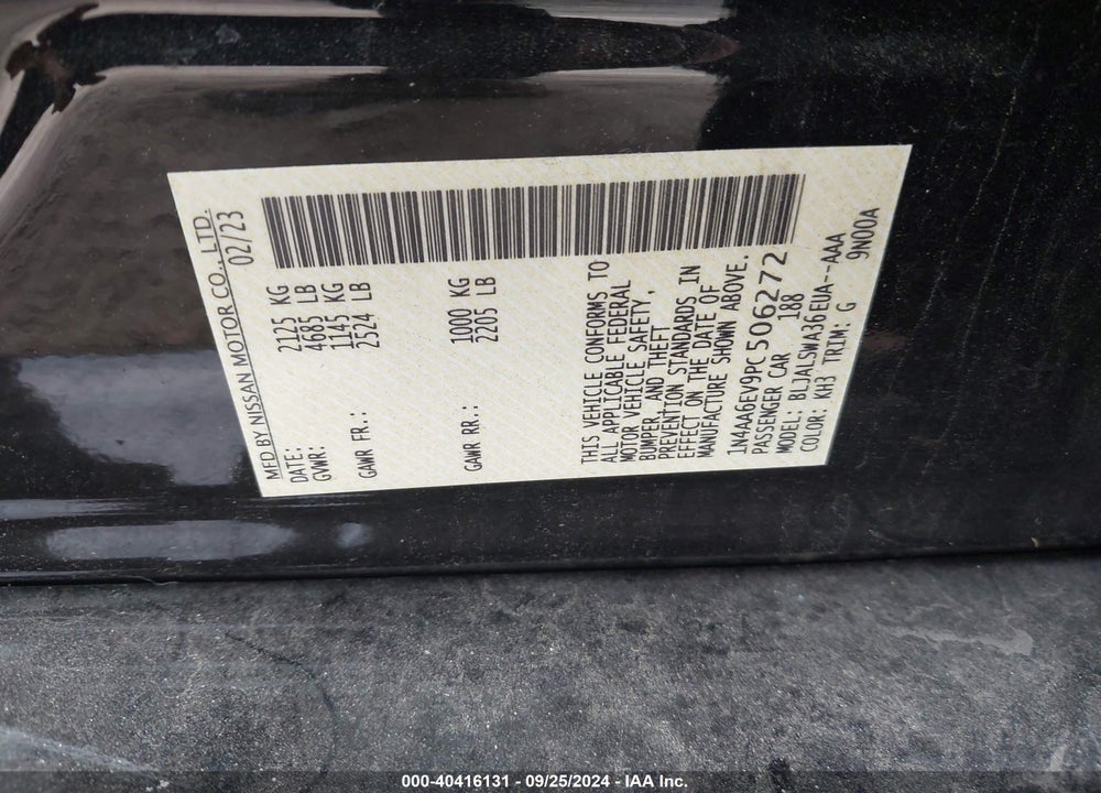 2023 NISSAN MAXIMA SR XTRONIC CVT VIN: 1N4AA6EV9PC506272