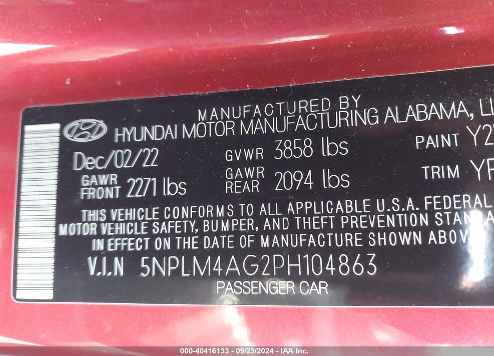 2023 HYUNDAI ELANTRA SEL VIN: 5NPLM4AG2PH104863