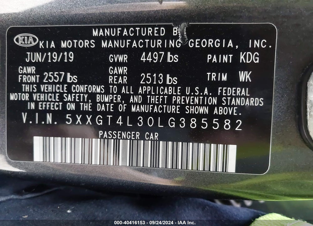 2020 KIA OPTIMA LX VIN: 5XXGT4L30LG385582