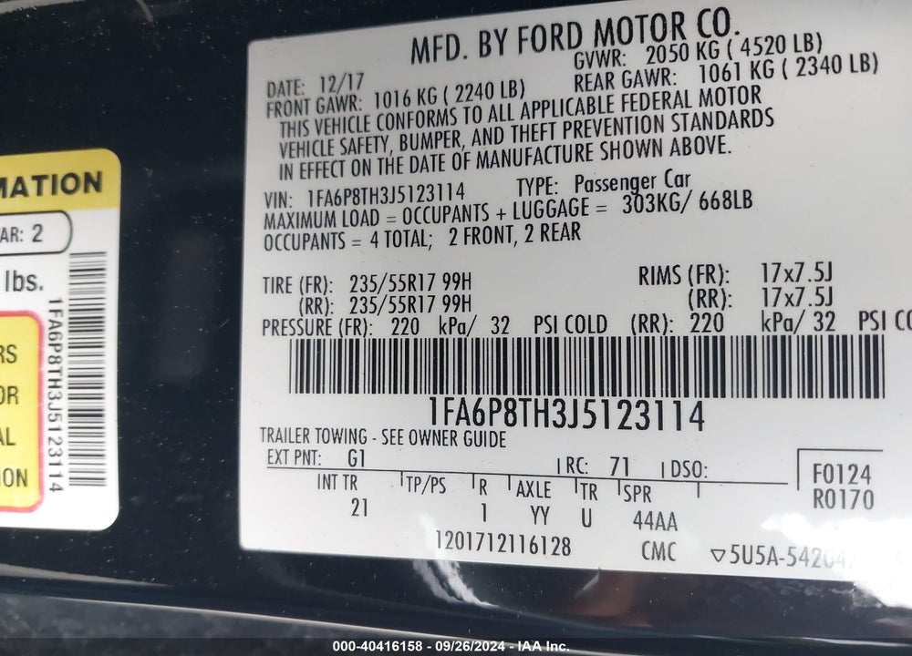 2018 FORD MUSTANG ECOBOOST VIN: 1FA6P8TH3J5123114