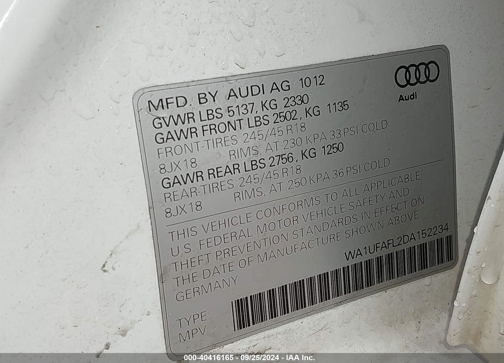 2013 AUDI ALLROAD 2.0T PREMIUM PLUS VIN: WA1UFAFL2DA152234