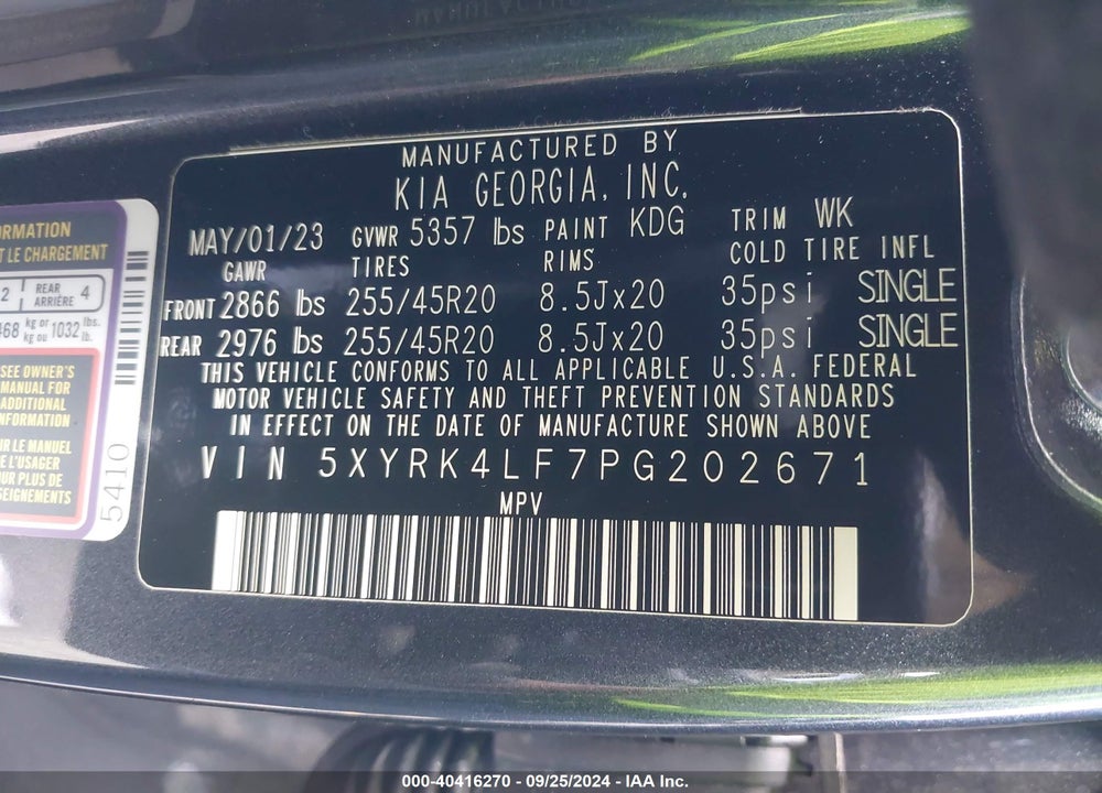 2023 KIA SORENTO SX VIN: 5XYRK4LF7PG202671