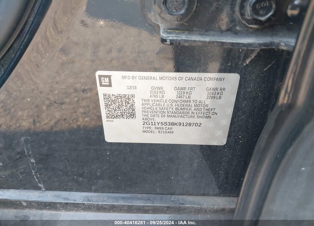 2019 CHEVROLET IMPALA LS VIN: 2G11Y5S38K9128702