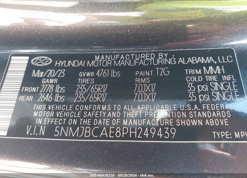 2023 HYUNDAI TUCSON SEL VIN: 5NMJBCAE8PH249439