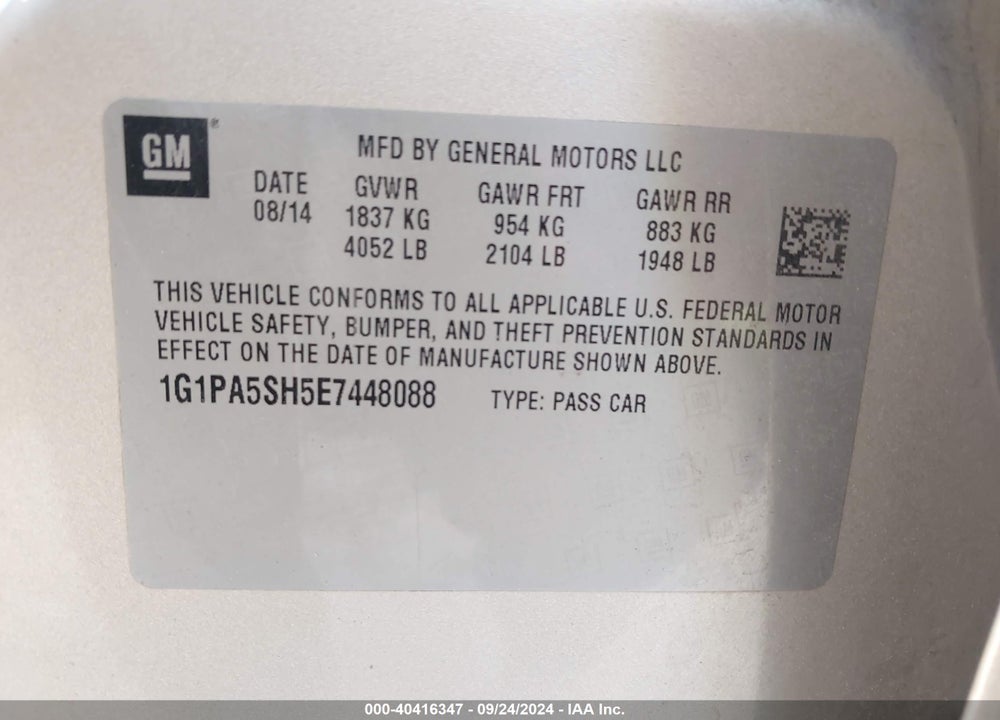 2014 CHEVROLET CRUZE LS AUTO VIN: 1G1PA5SH5E7448088