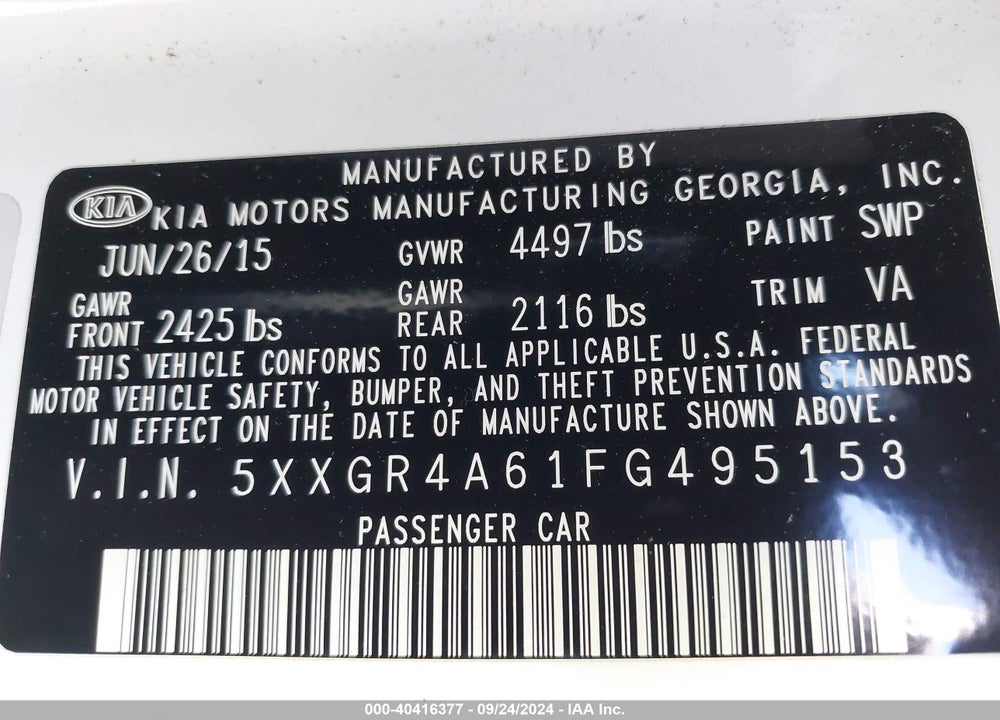 2015 KIA OPTIMA SX TURBO VIN: 5XXGR4A61FG495153