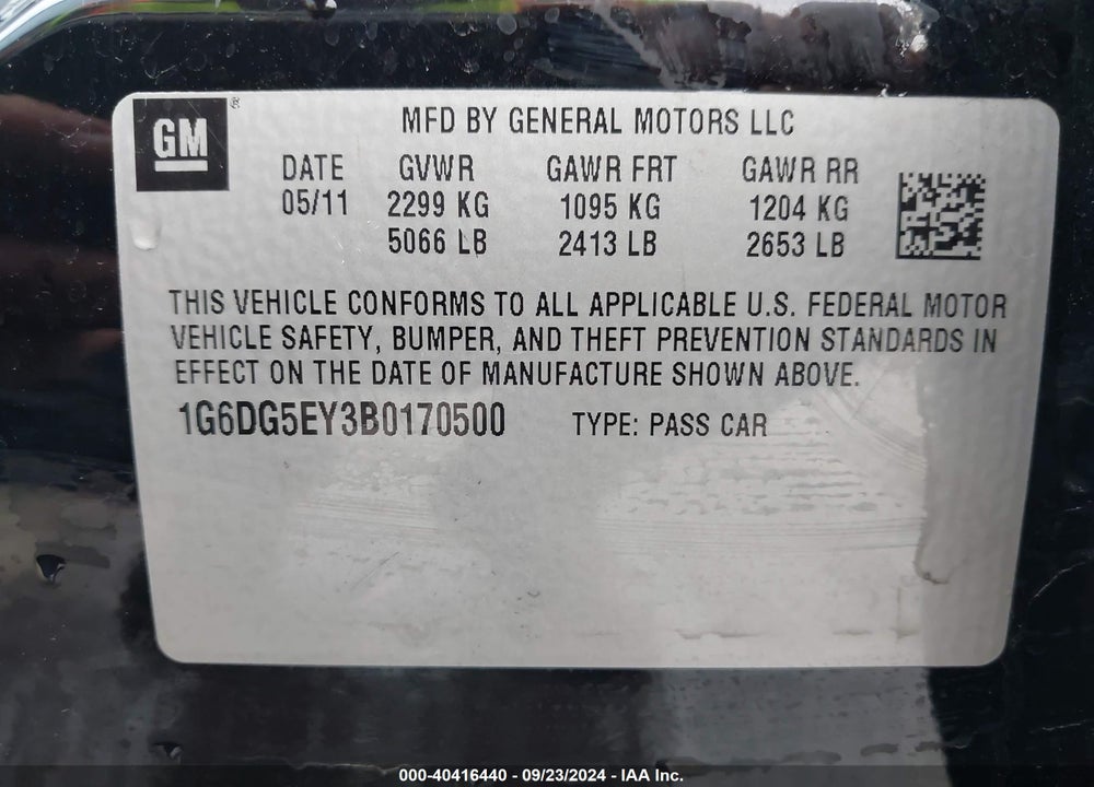 2011 CADILLAC CTS LUXURY VIN: 1G6DG5EY3B0170500