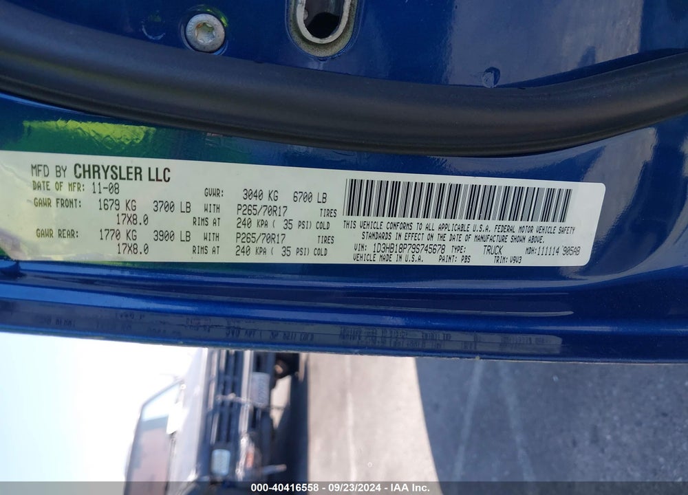 2009 DODGE RAM 1500 ST VIN: 1D3HB18P79S745678