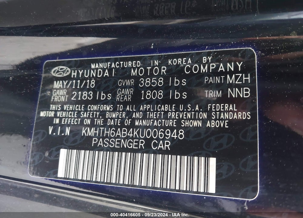 2019 HYUNDAI VELOSTER TURBO VIN: KMHTH6AB4KU006948