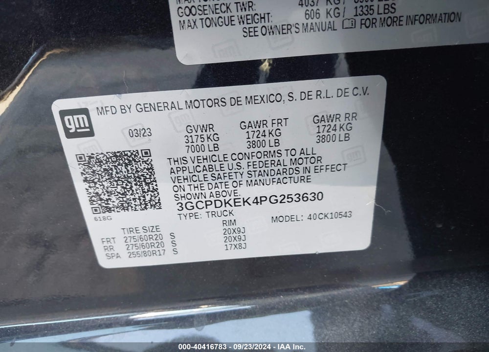 2023 CHEVROLET SILVERADO 1500 4WD SHORT BED LT WITH 2FL VIN: 3GCPDKEK4PG253630