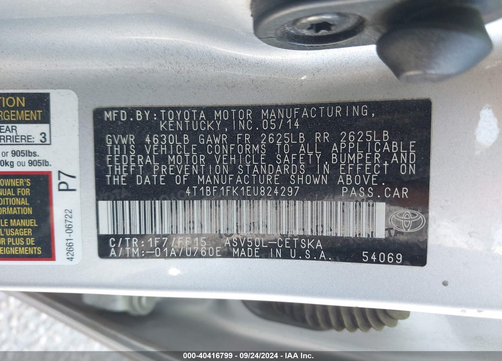 2014 TOYOTA CAMRY SE VIN: 4T1BF1FK1EU824297