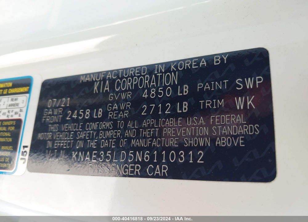 2022 KIA STINGER GT LINE VIN: KNAE35LD5N6110312