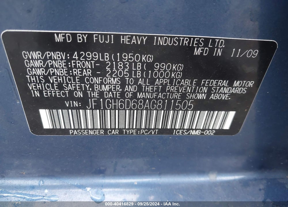2010 SUBARU IMPREZA OUTBACK SPORT VIN: JF1GH6D68AG811505