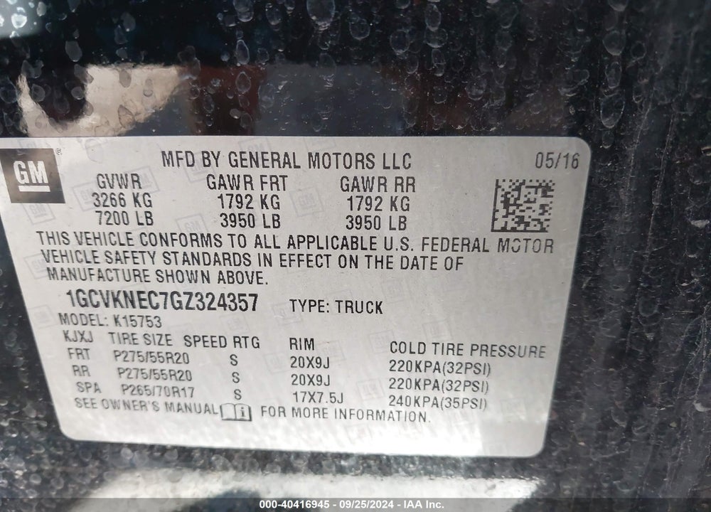 2016 CHEVROLET SILVERADO 1500 WT VIN: 1GCVKNEC7GZ324357