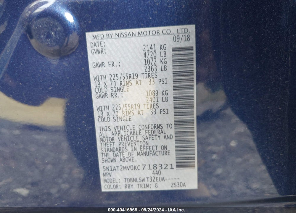 2019 NISSAN ROGUE SL VIN: 5N1AT2MV0KC718321