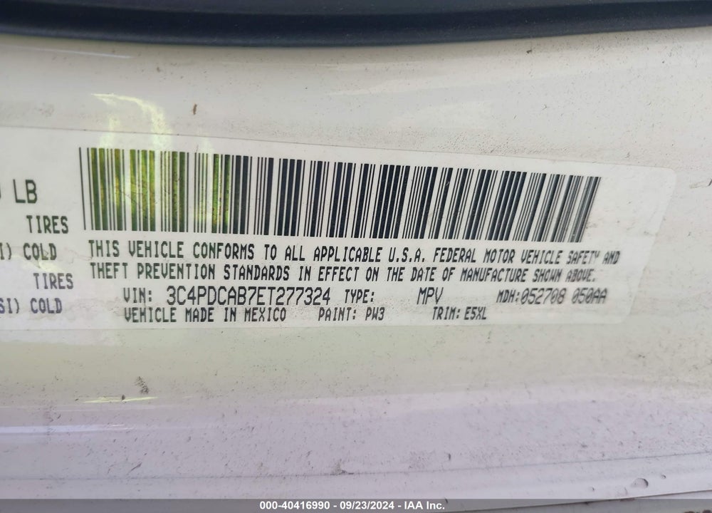 2014 DODGE JOURNEY AMERICAN VALUE PKG VIN: 3C4PDCAB7ET277324