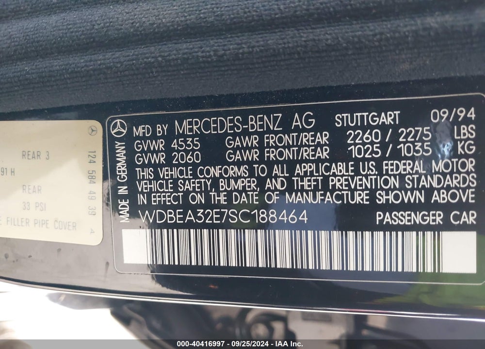 1995 MERCEDES-BENZ E 320 BASE/320 SPECIAL VIN: WDBEA32E7SC188464