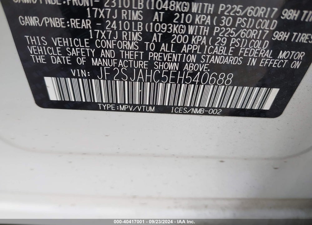 2014 SUBARU FORESTER 2.5I LIMITED VIN: JF2SJAHC5EH540688