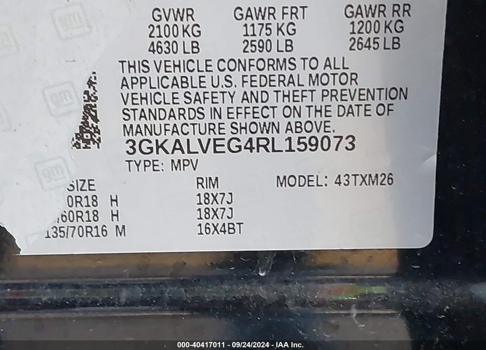 2024 GMC TERRAIN AWD SLT VIN: 3GKALVEG4RL159073