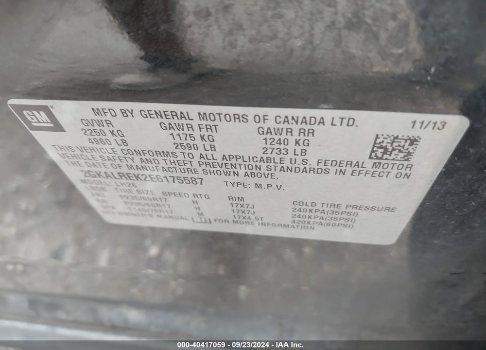 2014 GMC TERRAIN SLE-2 VIN: 2GKALREK2E6175587