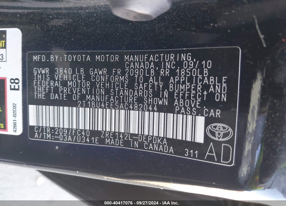 2010 TOYOTA COROLLA LE VIN: 2T1BU4EE5AC482044