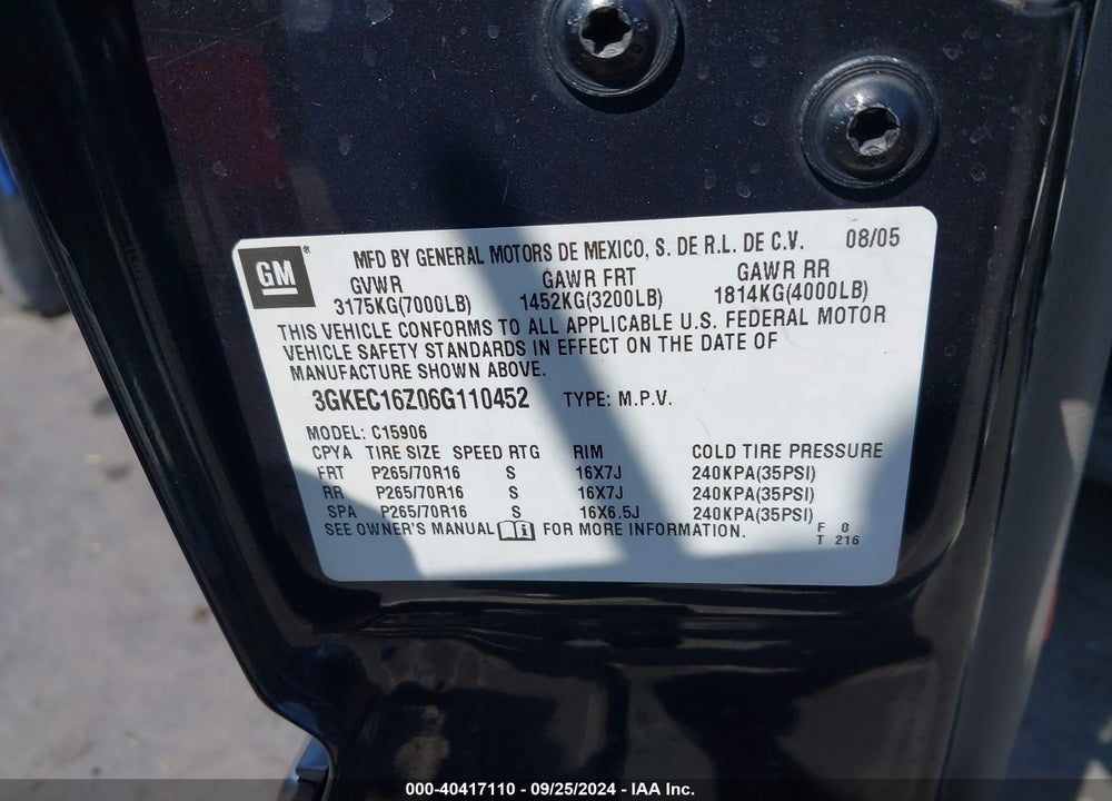 2006 GMC YUKON XL 1500 SLE VIN: 3GKEC16Z06G110452