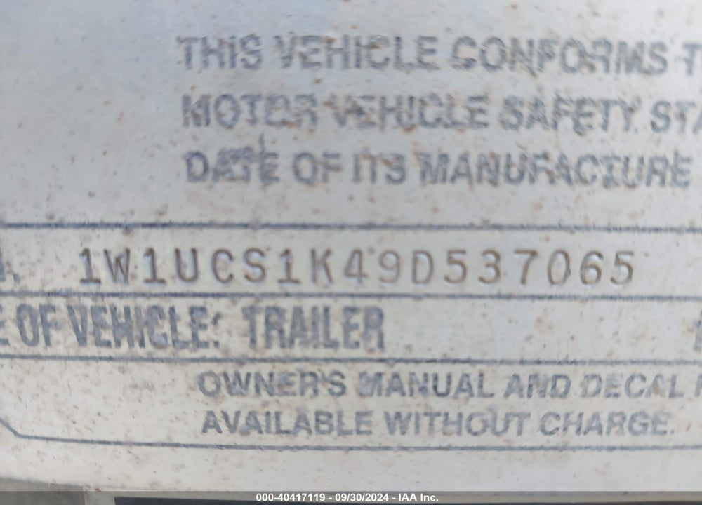 2009 WILSON TRAILER CO --- VIN: 1W1UCS1K49D537065