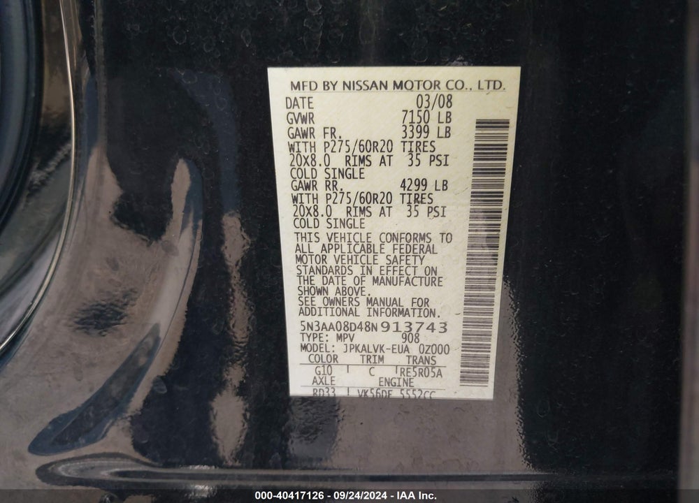 2008 INFINITI QX56 VIN: 5N3AA08D48N913743