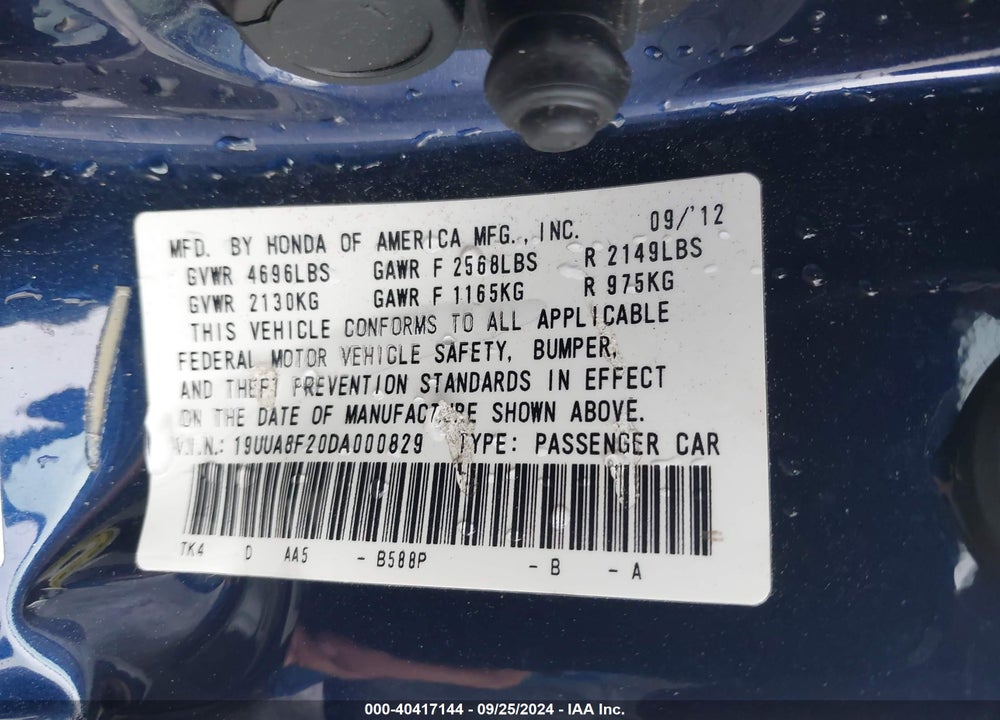 2013 ACURA TL 3.5 VIN: 19UUA8F20DA000829