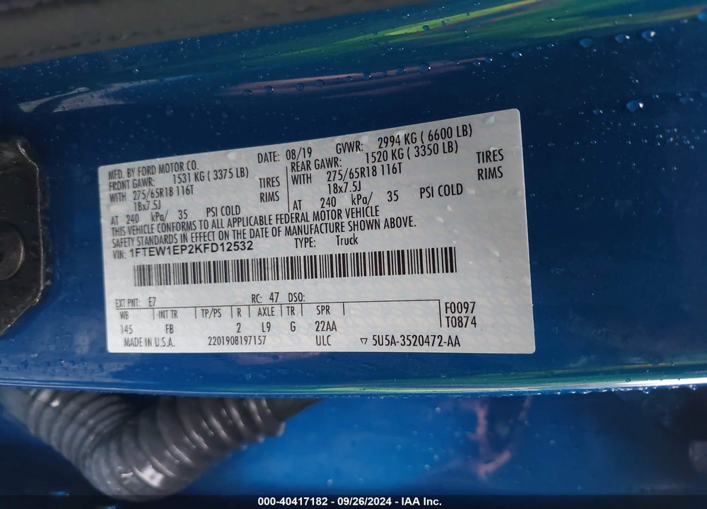 2019 FORD F-150 XLT VIN: 1FTEW1EP2KFD12532