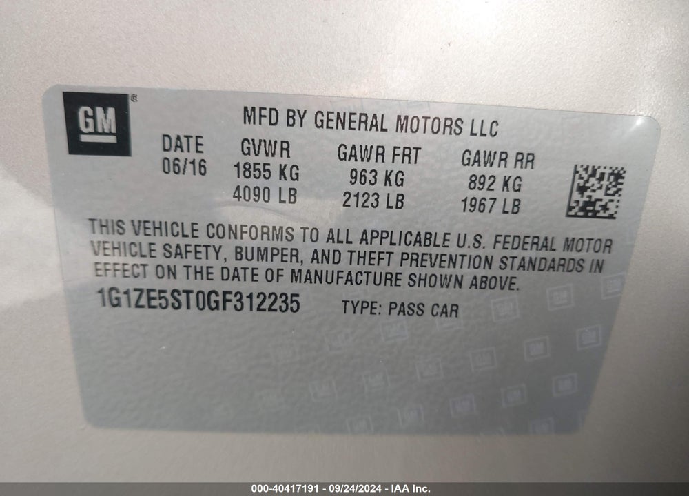 2016 CHEVROLET MALIBU 1LT VIN: 1G1ZE5ST0GF312235
