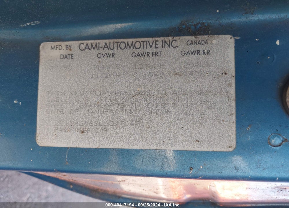 1990 GEO METRO LSI SPRINT CL VIN: 2C1MR2463L6027042