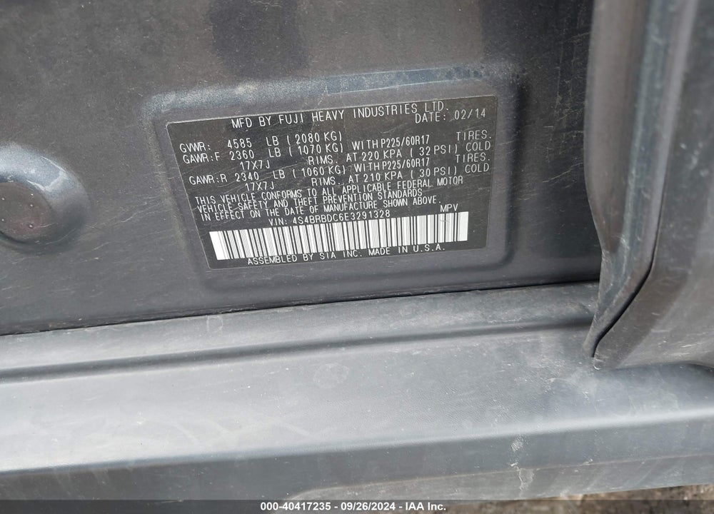 2014 SUBARU OUTBACK 2.5I PREMIUM VIN: 4S4BRBDC6E3291328