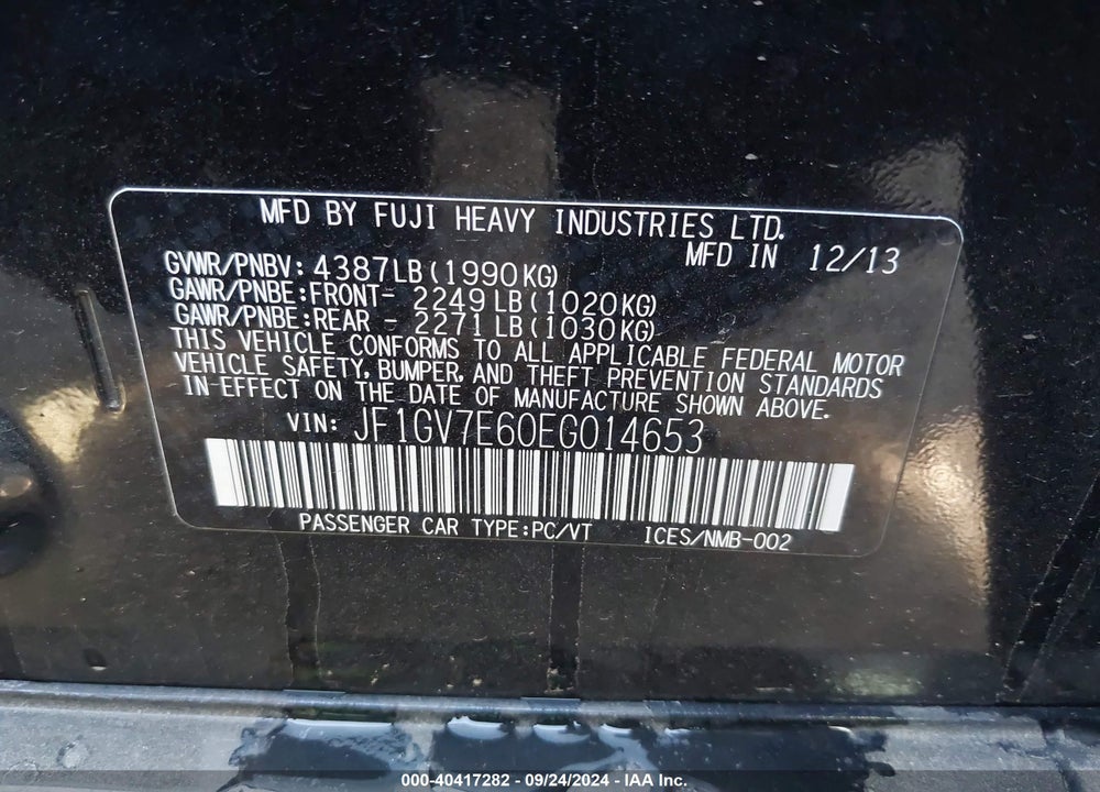 2014 SUBARU IMPREZA WRX VIN: JF1GV7E60EG014653