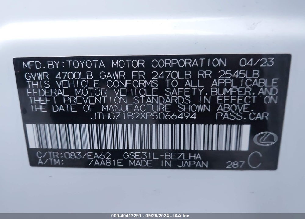 2023 LEXUS IS 350 F-SPORT VIN: JTHGZ1B2XP5066494