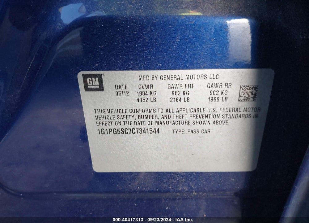 2012 CHEVROLET CRUZE 2LT VIN: 1G1PG5SC7C7341544