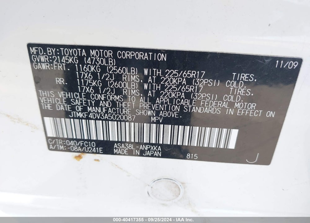 2010 TOYOTA RAV4 VIN: JTMKF4DV3A5020087