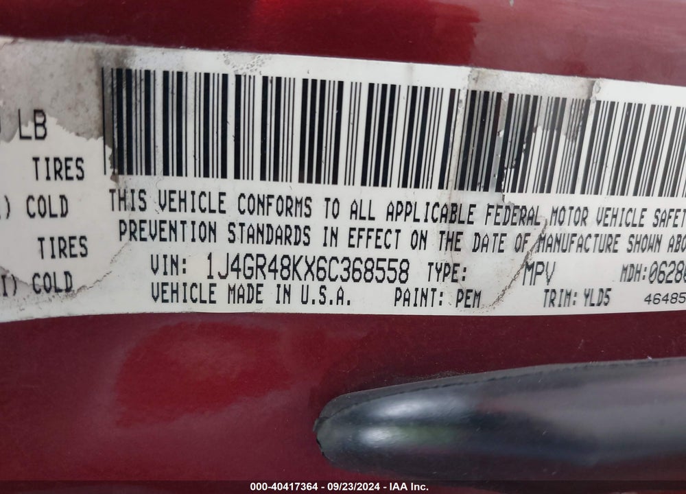 2006 JEEP GRAND CHEROKEE LAREDO VIN: 1J4GR48KX6C368558