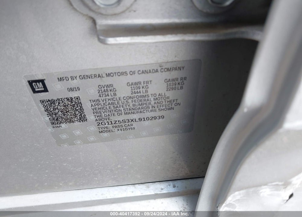 2020 CHEVROLET IMPALA FWD LT VIN: 2G11Z5S3XL9102939