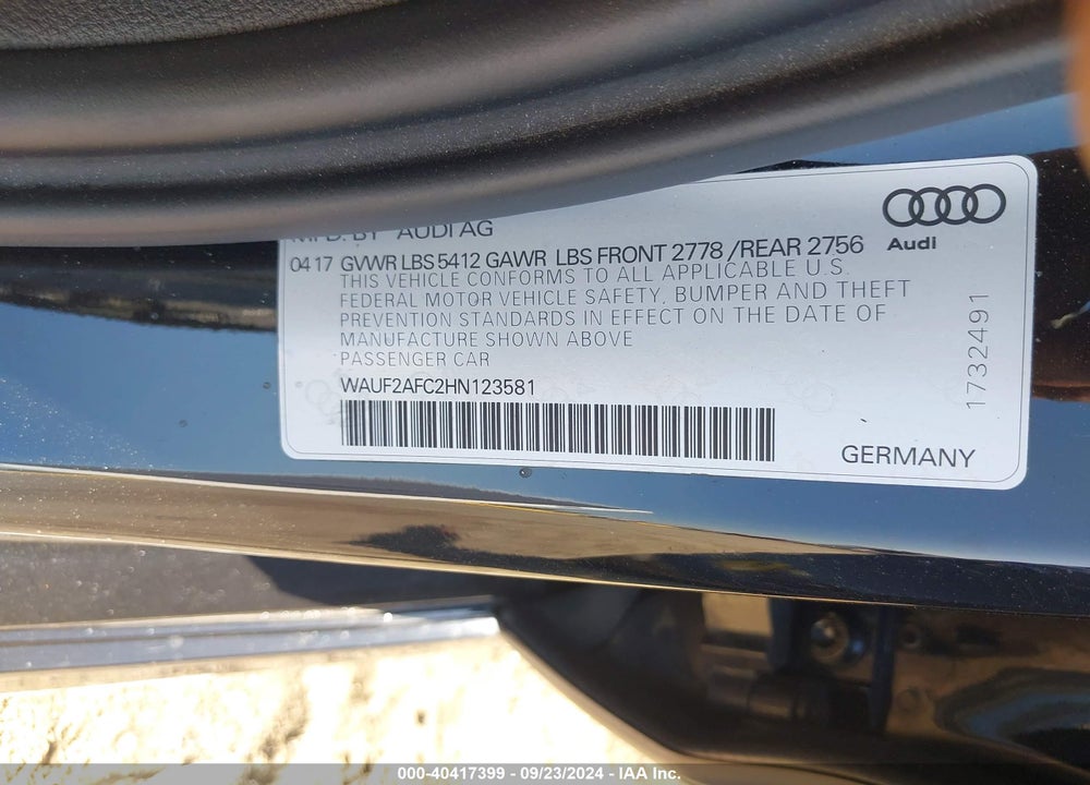 2017 AUDI A6 3.0T PREMIUM PLUS VIN: WAUF2AFC2HN123581