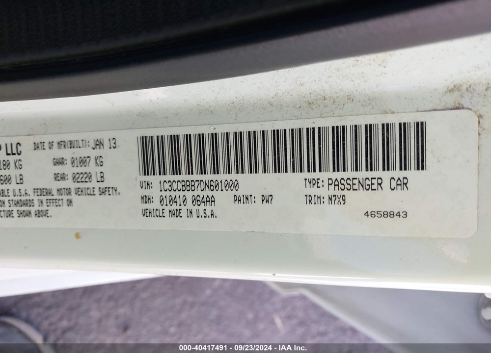 2013 CHRYSLER 200 TOURING VIN: 1C3CCBBB7DN601000